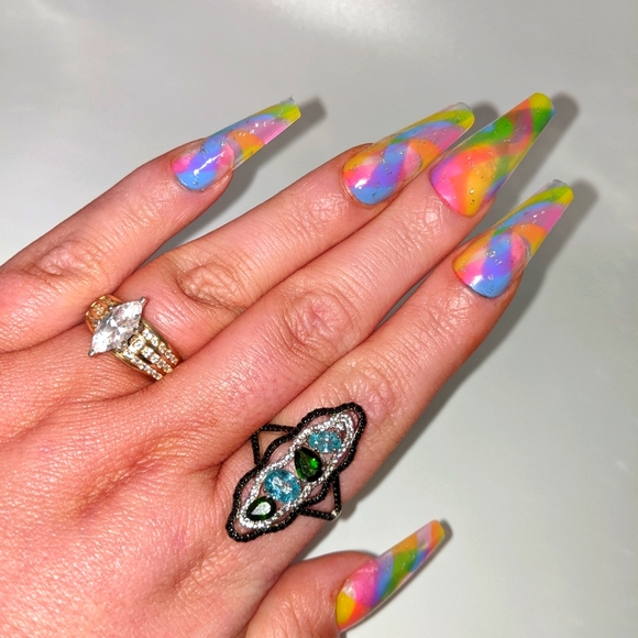 Blue Zircon, Black Spinel Multi-Gemstone Sterling Silver Ring - Picture 7 of 12